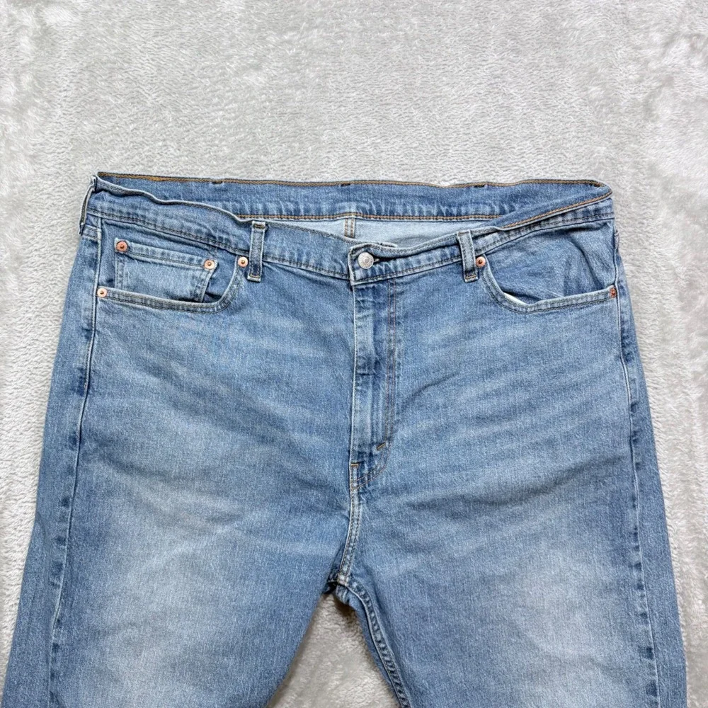 Levi's 505 Regular Fit Jeans Mens 42x32 Light Blue Stretch Straight Leg Denim